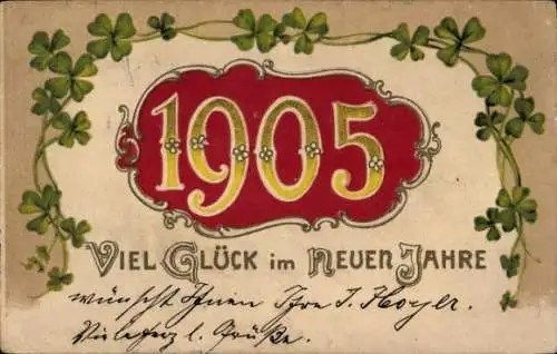 Präge Ak Glückwunsch Neujahr 1905, Glücksklee