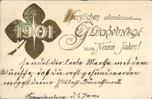 Präge Ak Glückwunsch Neujahr 1901, Glücksklee