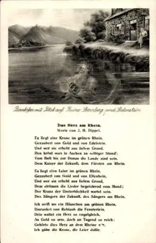 Ak Gedicht Das Herz am Rhein, J.H.Dippel, Bornhofen, Ruine Sternberg