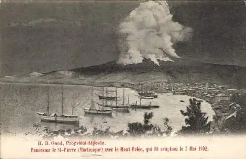 Ak Saint Pierre Martinique, Mont Pelée, Vulkanausbruch 1902