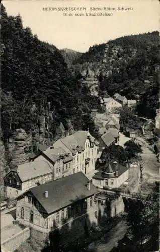 Ak Hřensko Herrnskretschen Elbe Region Aussig, Blick vom Elisalexfelsen