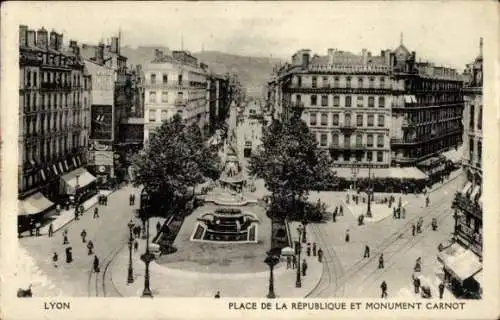 Ak Lyon Rhône, Place de la République, Carnot-Denkmal