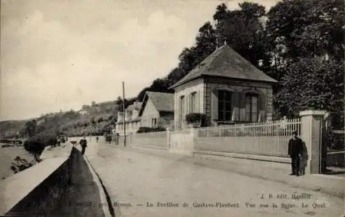 Ak Rouen Seine Maritime, Pavillon von Gustave-Flaubert, Blick auf die Seine, Der Kai