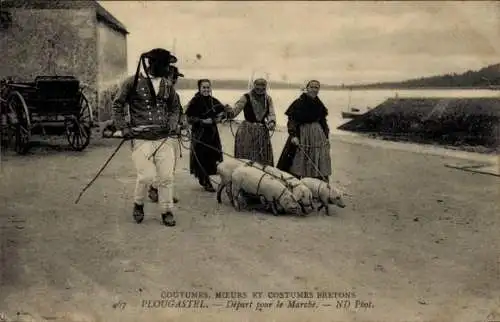 Ak Plougastel Daoulas Finistère, bretonische Bräuche, Moral und Kostüme, Abfahrt zum Markt