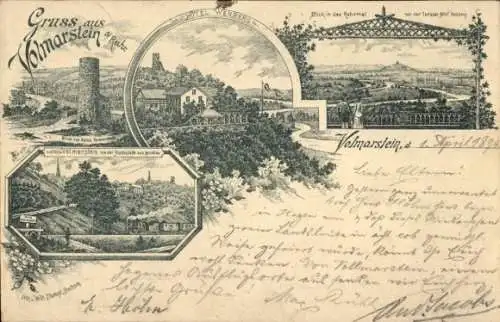 Vorläufer Litho Volmarstein Wetter an der Ruhr, Hotel Wehberg, Ruine Volmarstein, Ruhrtal