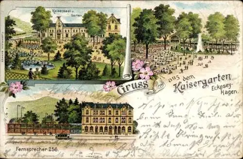 Litho Eckesey Hagen in Westfalen Ruhrgebiet, Kaisersaal, Kaisergarten