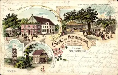 Litho Meininghausen Ennepetal im Ruhrgebiet, Restaurant Ferd. Hülsenbeck, Aussichtsturm