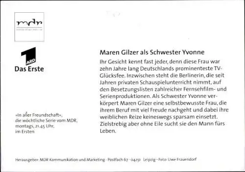 Ak Schauspielerin Maren Gilzer, Portrait, Autogramm, ARD, Serie In aller Freundschaft