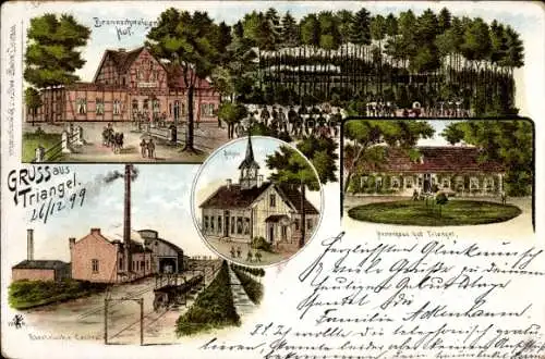 Litho Triangel Sassenburg Kreis Gifhorn, Braunschweiger Hof, Kraftwerk, Schule, Herrenhaus