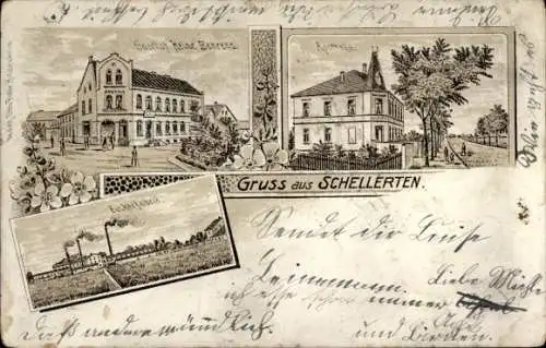 Litho Schellerten in Niedersachsen, Zuckerfabrik, Gasthof Heine Behrens