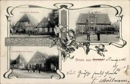 Ak Borstel Kreis Diepholz Niedersachsen, Schule, Geschäftshaus Dove, Gasthaus Kastens