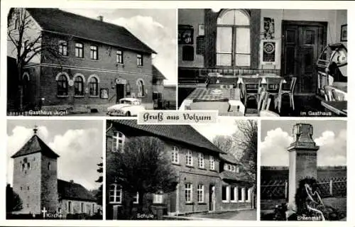 Ak Volzum Sickte, Gasthaus Jugel, Bes. Ernst. JugeI, Borgwart, Kirche, Schule, Ehrenmal