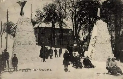 Ak Clausthal Zellerfeld im Oberharz, Rodelbahn, Schneebauten, Winterfest 1914