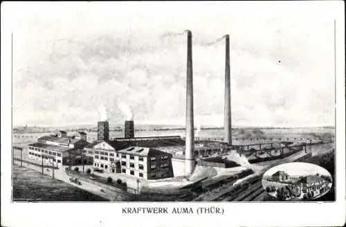 Ak Auma in Thüringen, Kraftwerk, Bahnstrecke