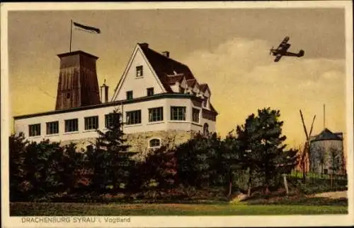 Ak Syrau Rosenbach im Vogtland, Restaurant Drachenburg auf der Windmühlenhöhe, Flugzeug