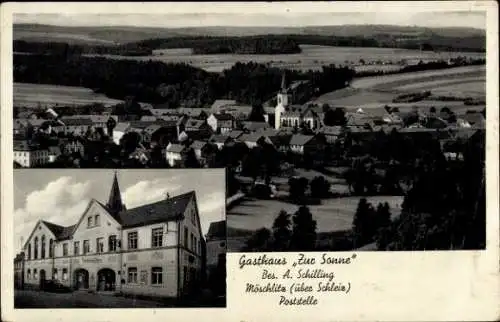 Ak Möschlitz Schleiz im Vogtland Thüringen, Gesamtansicht, Gasthaus Zur Sonne