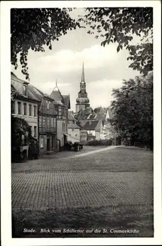 Ak Stade in Niedersachsen, Blick vom Schiffertor auf die St. Cosmaekirche