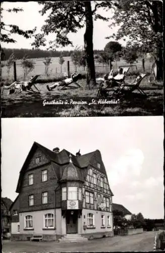 Ak Maisborn im Hunsrück, Gasthof St. Hubertus, Bes. B. Klippel, Liegewiese