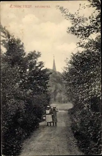 Ak Hamburg Wandsbek Rahlstedt, Katzenstieg, Wegpartie, Mädchen
