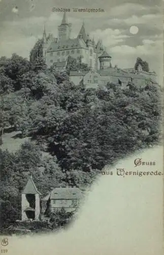 Mondschein Ak Wernigerode im Harz, Schloss bei Nacht