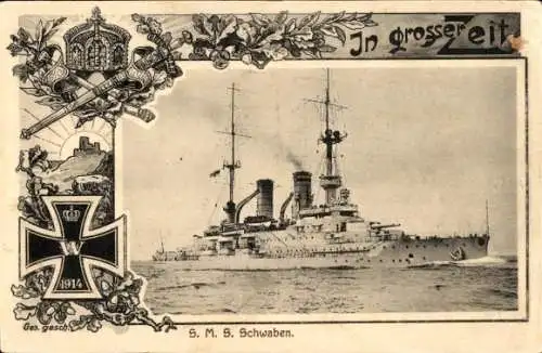 Ak Deutsches Kriegsschiff SMS Schwaben, Linienschiff, Wittelsbach Klasse, Eisernes Kreuz