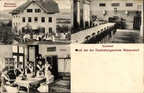 Ak Meinersdorf Burkhardtsdorf im Erzgebirge, Haushaltungsschule, Wohnhaus, Küche