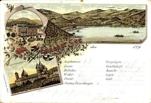 Litho Glees in der Eifel, Abtei Maria Laach, Klosterkirche, Hotel, Laacher See