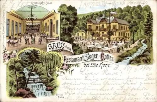 Litho Edle Krone Klingenberg im Erzgebirge, Restaurant Segen Gottes, Stille Liebe