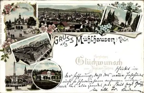 Litho Mühlhausen in Thüringen, Popperode, Pfeil Fahrrad Werke, Weißes Haus, Kriegerdenkmal