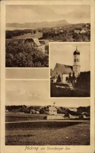 Ak Pöcking am Starnberger See Oberbayern, Panorama, Kirche