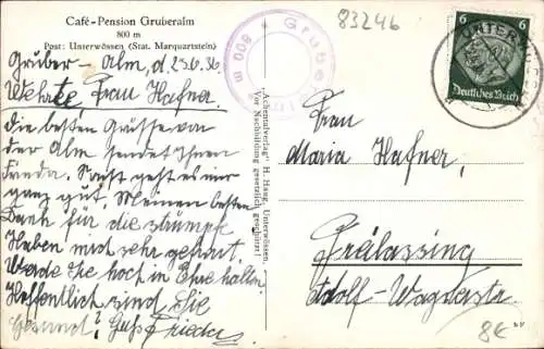 Ak Unterwössen in Oberbayern, Café-Pension Gruberalm
