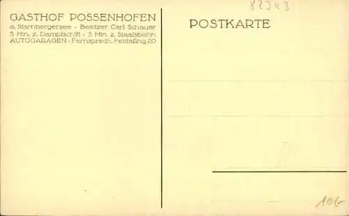 Ak Possenhofen Pöcking im Kreis Starnberg Oberbayern, Gasthof von Carl Schauer, Wiese