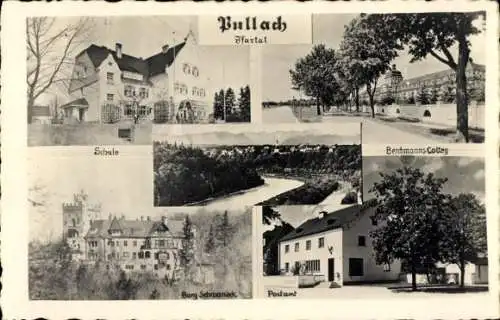 Ak Pullach im Isartal Oberbayern, Schule, Postamt, Berchmanns-Colleg, Burg