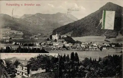 Ak Ruhpolding in Oberbayern, Gesamtansicht, Alpenwirtschaft Brandler