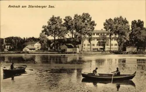 Ak Ambach am Starnberger See Münsing Oberbayern, Teilansicht, Ruderboote