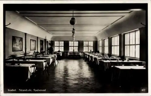 Ak Kochel am See Oberbayern, Strandcafé, Speisesaal