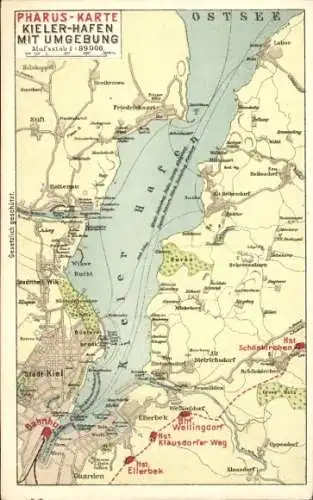 Stadtplan Ak Kiel, Hafen, Umgebung