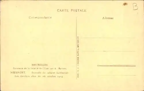 Ak Nieuport Westflandern, Incendie du cabaret Lobbestal, les derniers obus