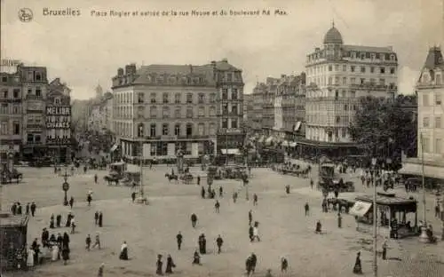 Ak Brüssel Brüssel, Place Rogier und Eingang zur Rue Neuve und Boulevard Ad Max