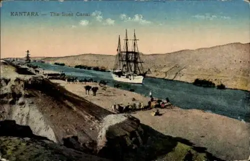 Ak El Kantara El Qantara Ägypten, The Suez Canal, Segelschiff im Suez Kanal, Einheimische