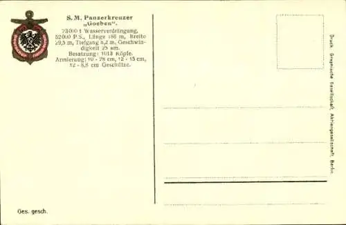 Ak Deutsches Kriegsschiff, SMS Goeben, Panzerkreuzer, Kaiserliche Marine