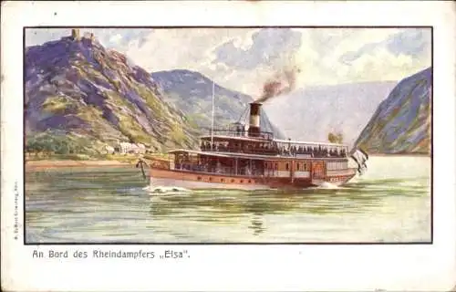 Künstler Ak Dampfer Elsa auf dem Rhein, Salondampfer, Köln Düsseldorfer Rheindampfschifffahrt