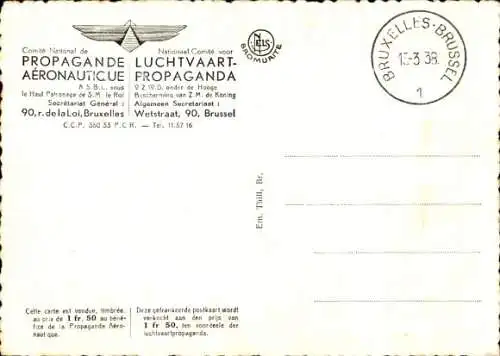 Maximum Ak Belgien, Nationales Komitee für Luftfahrt-Propaganda, König Leopold III. im Flugzeug