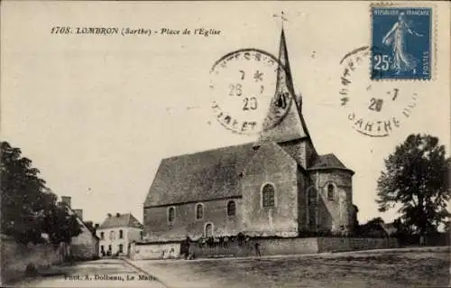 Ak Lombron Sarthe, Place de l'Eglise