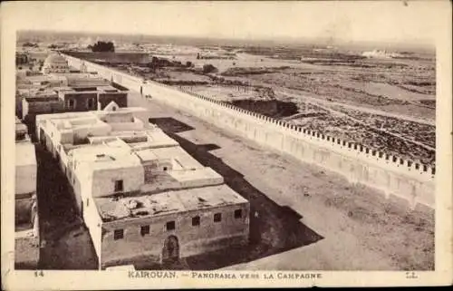 Ak Kairouan Tunesien, Panorama vers la Campagne, Stadtmauer