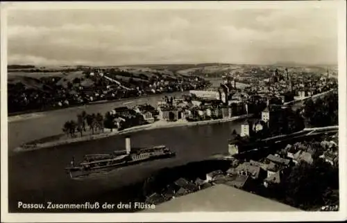 Ak Passau in Niederbayern, Zusammenfluss der drei Flüsse