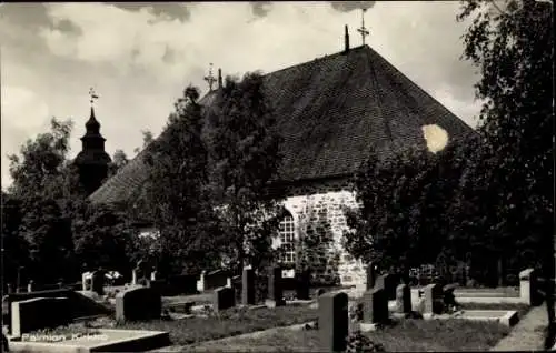 Ak Paimio Finnland, Kirche mit Friedhof