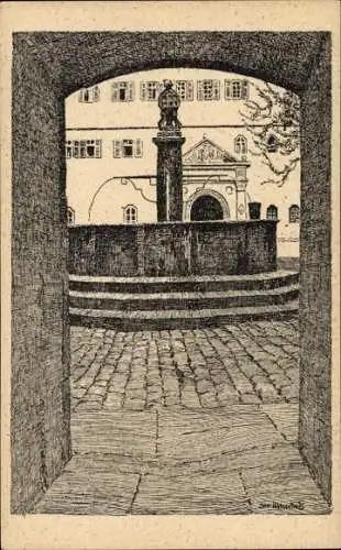 Künstler Ak Ubbelohde, Otto, Tübingen am Neckar, Der Brunnen im Schlosshof