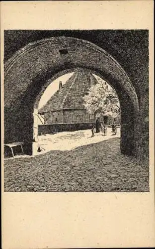 Künstler Ak Ubbelohde, Otto, Tübingen am Neckar, Blick durch das äußere Schlosstor