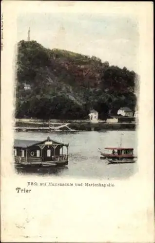Ak Trier an der Mosel, Mariensäule, Marienkapelle, Boote